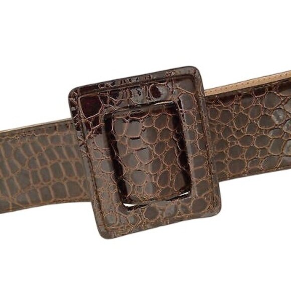 Betsey Johnson Leather Croco Belt Brown Bold Wide Design - Picture 1 of 8